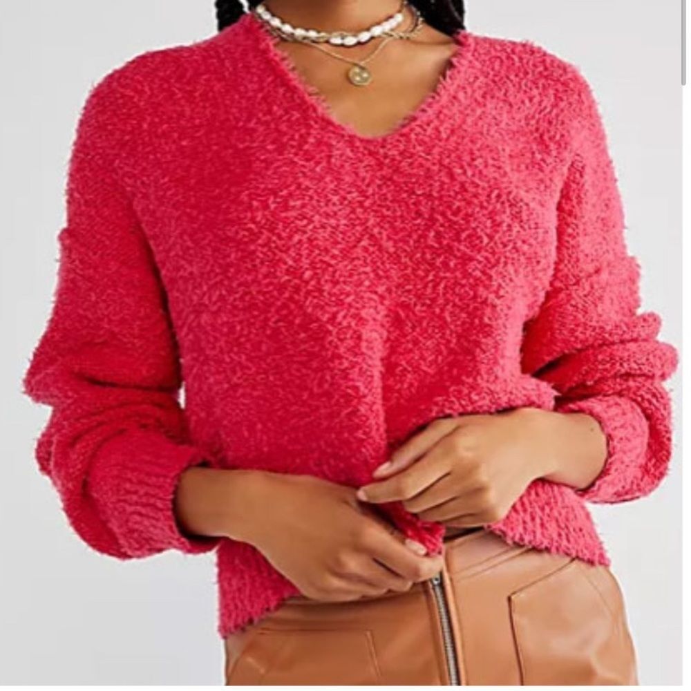 Free People we The Free Theo V Neck Sweater Pink sz Small